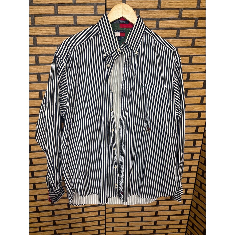 Tommy Hilfiger Blue And White Stripe Button Down Shirt Size Medium